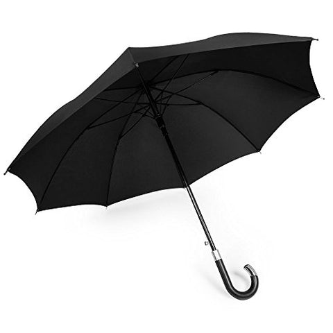 DAVEK ELITE UMBRELLA (Classic Black) - Quality Cane Umbrella with Automatic Open, Strong &