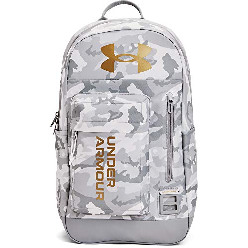 Under Armour Hustle 5.0 Unisex White Metallic Gold Luster Backpack 