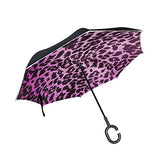 Reverse Umbrella Pink Leopard Windproof Anti-UV for Car Outdoor Use