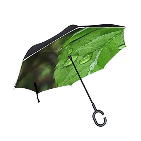 Reverse Umbrella Water Droplets On Green Leaves Windproof for Car