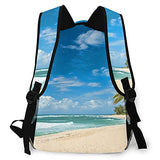 Multi leisure backpack,Ocean Untouched Sandy Beach Palms Pacific Tre, travel sports School bag for adult youth College Students