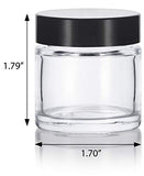 Clear 1 oz Thick Wall Glass Straight Sided Jar (12 Pack) + Spatulas and Labels - Airtight, Smell Proof, BPA Free Lids