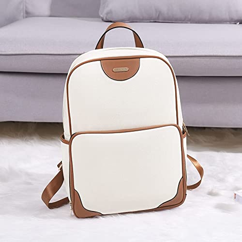 Woman Leather Backpack with Large Capacity -- 15.6inch Laptop Backpack for Travel and Work | Cluci, Brown with White