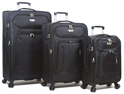 Dejuno Cirrus Lightweight Nylon 3-Piece Spinner Luggage Set-Black