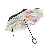 Reverse Umbrella Coloful Fish Inverted Umbrella Reversible for Golf Car Travel Rain Outdoor Black