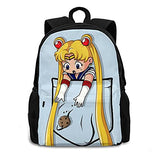 Girl and Boy Classic Anime Canvas Backpack School Bag Rucksack Bag Sai-Lor Mo-Ons Litttle Pocket Backpack(Black)