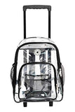 Rolling Clear Backpack Heavy Duty Bookbag Quality See Through Workbag Travel Daypack Transparent