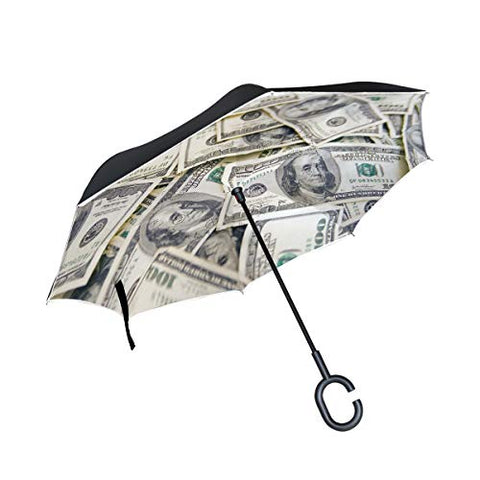 Reverse Umbrella Money Dollar Windproof Anti-UV for Car Outdoor Use