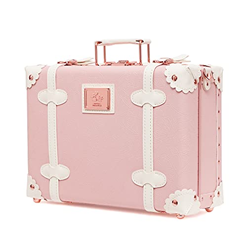 urecity Vintage and Cute Carry-On Overnight Case Non-Wheeled Mini Leather Trunk Suitcase with Shoulder Strap