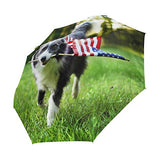 Umbrella Dog Holding American Flag Golf Travel Sun Rain Windproof Auto umbrellas with UV Protection