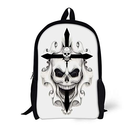 Pinbeam Backpack Travel Daypack Drawing Skull Cross Tattoo on Tribal Aggression Aggressive