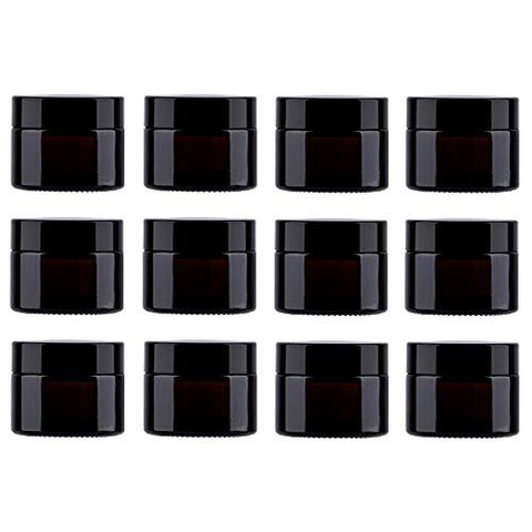 Snow Diamond 1 oz Empty Amber Round Glass Jars, with White Inner Liners and black Lids, High End Glass Containers for Salve Cream, Premium Vials (30ml/1 oz, 12 Pack) … (30ml/1 oz, 12 Pack)