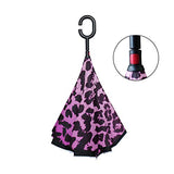 Reverse Umbrella Pink Leopard Windproof Anti-UV for Car Outdoor Use