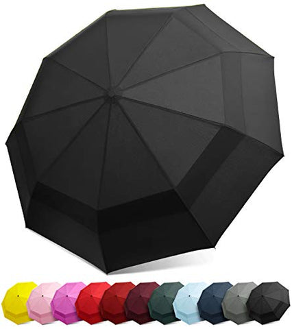 EEZ-Y Compact Travel Umbrella w/Windproof Double Canopy Construction - Auto Open/Close Button