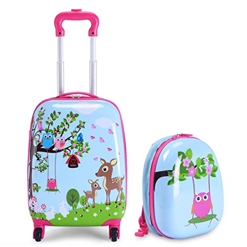 Goplus 2PC Kids Luggage Set 12'' Backpack & 16'' Rolling Suitcase for  School Travel ABS