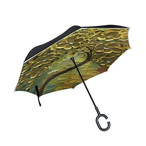 Reverse Umbrella 3D Oil Paintings On Canvas Golden Flowers Windproof for Car