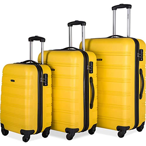 Merax Gold Lightweight 3-Piece Expandable ABS Hardshell Spinner Luggage Set with 3-Step Telescoping Handle and TSA Lock