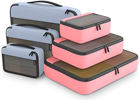 Packing Cubes Organizer Bags For Travel Accessories Packing Cube Compression 6 Set For Luggage Suitcase (Light Grey Pink)