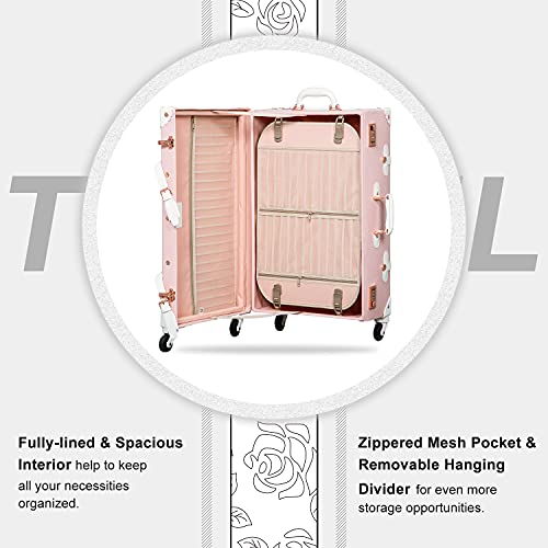  Unitravel 2 Piece Vintage Suitcase Set, 26 Women Cute Travel  Luggage with 12 Handbag, Hardside Faux Leather Spinner Trunk with TSA Lock  (Embossed Pink)