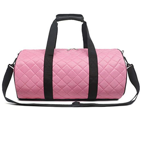 FITMYFAVO 20" Duffle Yoga Dance Gym Bag Weekender Grid Pattern Overnight Carry On (Pink)