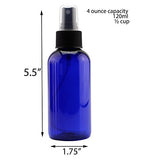 4oz Blue Plastic PET Fine Mist Spray Bottles (12-Pack w/Black Sprayers); Labels Included