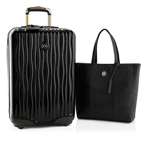 Joy Mangano Metallic Set ELite Hardside Luggage and Tote, Black