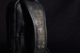 MM Chinese Embroidery PU Leather Sling Bag Black Outdoor Daypack Crossbody