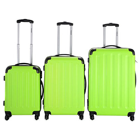 Green 3 Pcs Luggage Travel Set Bag ABS+PC Trolley Suitcase