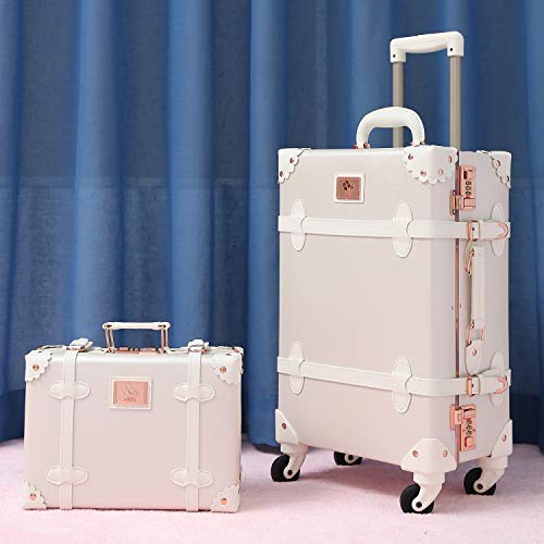 Urecity Pu Spinner Suitcase Grey 2 Piece Vintage Trunk Luggage Set