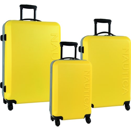 Nautica 3 Piece Hardside 4-Wheeled Luggage Set, Silver/Black/Empire Yellow