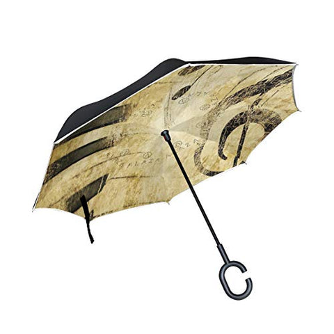 Reverse Umbrella Vintage Design Piano Key And Treble Clef Windproof for Car