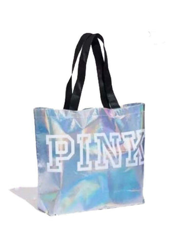 Victoria's Secret PINK XL Iridescent Silver Tote