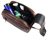 Leather Toiletry Bag for Men | Grooming Travel Kit | By Aaron Leather (Walnut - Dual Zipper)