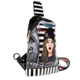 Printed Striped Street Chic Backpack One Shoulder with Adjustable Straps