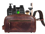 Leather Toiletry Bag for Men | Grooming Travel Kit | By Aaron Leather (Walnut - Dual Zipper)