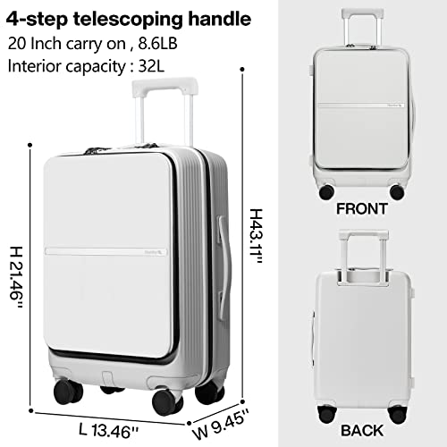 Hanke Upgrade Carry On Luggage, 20 Suitcase with Front Laptop Pocket,  Travel Rolling Luggage Aluminum Frame PC Hardside with Spinner Wheels and  TSA