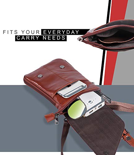 Leather Cell Phone Purse for Men, Leather Crossbody Pouch Bag with Belt Loop, Cell Phone Belt Holster Case, Travel Shoulder Phone Purse Fit for iPhone