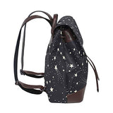 Pentagram Star Space Women's Genuine Leather Backpack Bookbag School Purse Shoulder Bag