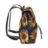 Retro Sunflower View Women's Genuine Leather Backpack Bookbag School Purse Shoulder Bag