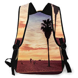 Multi leisure backpack,Blue California Venice Beach Sunset Summer Or, travel sports School bag for adult youth College Students