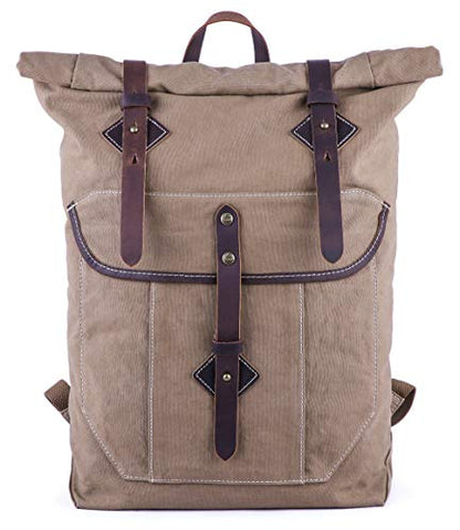 Gootium Roll-top Backpack - Canvas Outdoor Travel Rucksack, Coffee