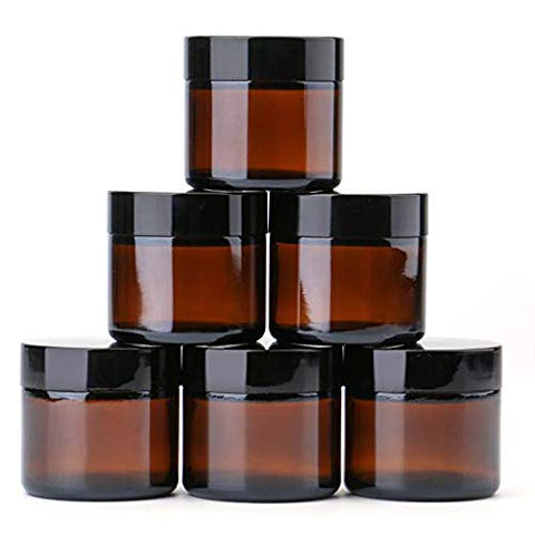 2 oz Round Glass Jars (6 Pack) - Empty Cosmetic Containers with Inner Liners, black Lids and