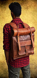 23" Large Genuine Leather Backpack for Laptop Travel roll top Rucksack for Men Women