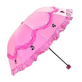 Honeystore Princess Lace Ultraviolet-Proof Triple Folding Umbrella Dome Parasol Fuchsia