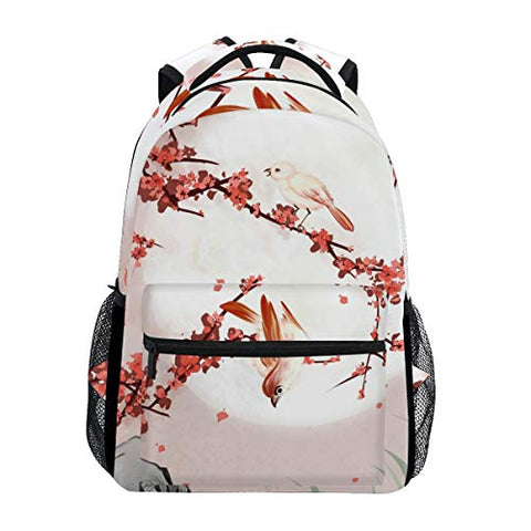 Backpack Travel Vintage Chinese Plum Blossom Bird Moon School Bookbags Shoulder Laptop Daypack