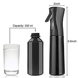 Hair Spray Bottle Empty Plastic Trigger Spray Bottle Refillable Fine Mist Sprayer Bottle 2 Pack 10oz /300ml for Hair Styling, Cleaning, Garden Continuous Water Mister (Black+Black)