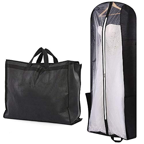 Wedding Evening Dress Garment Bags,180cm Protector Folding Non-woven  Clothes Cover Bag with Pocket and Handle, Breathabl