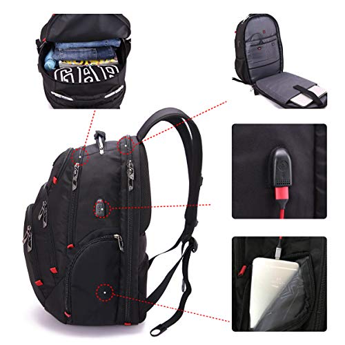 Swissdigital Remi Laptop Backpack w/ Smart USB Charge Port, Padded Laptop Pocket - Black