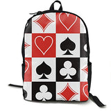 Grid Poker Playing Cards Daypack With Padded Straps, Travel And Sport Backpack Rucksack Large