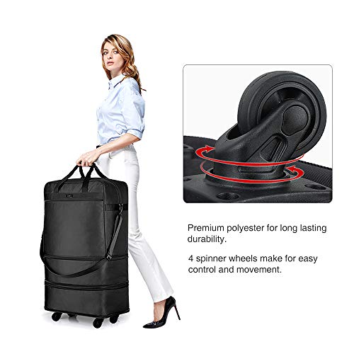 34in Expandable Suitcase Bag 3 Layer Foldable Rolling Luggage Wheeled  Handbag Organizer Large for Home Storage Travel Business Moving, Black